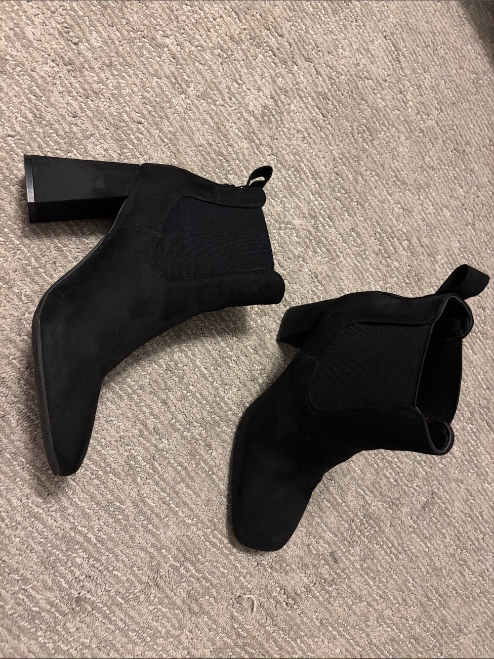 Black Suede Block Heel Ankle Boots - Women
